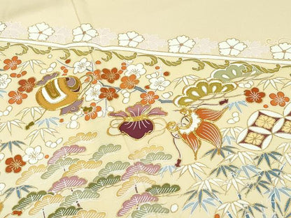 平和屋着物●極上　色留袖　駒刺繍　宝尽くし　金彩　蜂蜜色地　逸品　CZAA2945s5
