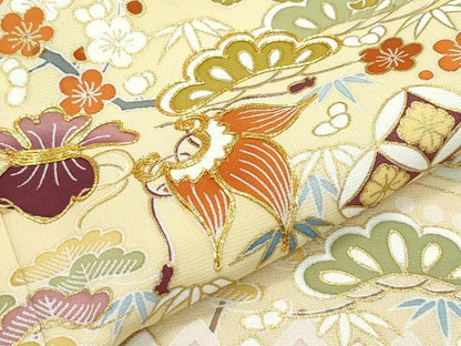 平和屋着物●極上　色留袖　駒刺繍　宝尽くし　金彩　蜂蜜色地　逸品　CZAA2945s5