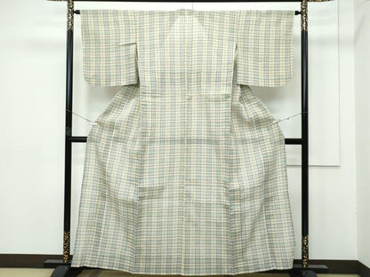 平和屋着物■極上　夏物　本場小千谷縮　格子柄　三越扱い　証紙付き　麻　逸品　未使用　CZAA2948s5