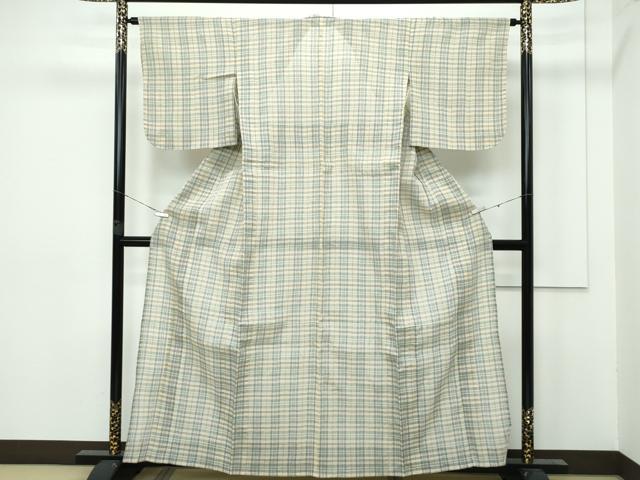平和屋着物■極上　夏物　本場小千谷縮　格子柄　三越扱い　証紙付き　麻　逸品　未使用　CZAA2948s5