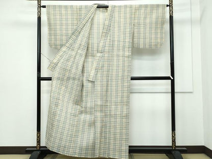 平和屋着物■極上　夏物　本場小千谷縮　格子柄　三越扱い　証紙付き　麻　逸品　未使用　CZAA2948s5
