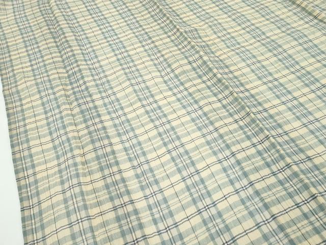 平和屋着物■極上　夏物　本場小千谷縮　格子柄　三越扱い　証紙付き　麻　逸品　未使用　CZAA2948s5