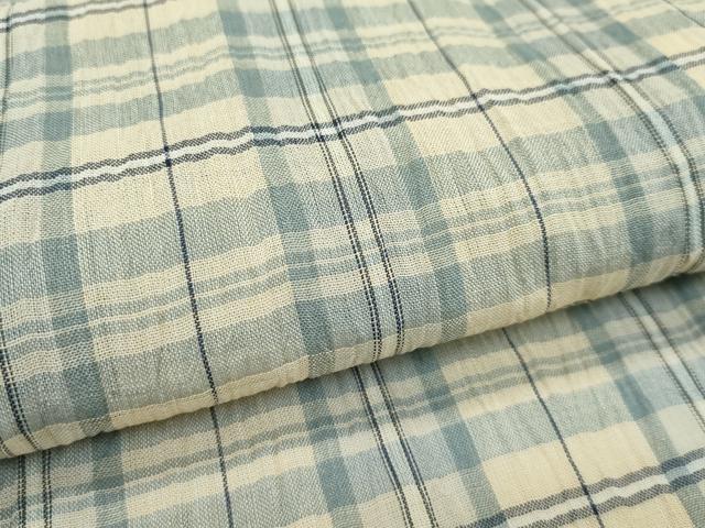 平和屋着物■極上　夏物　本場小千谷縮　格子柄　三越扱い　証紙付き　麻　逸品　未使用　CZAA2948s5