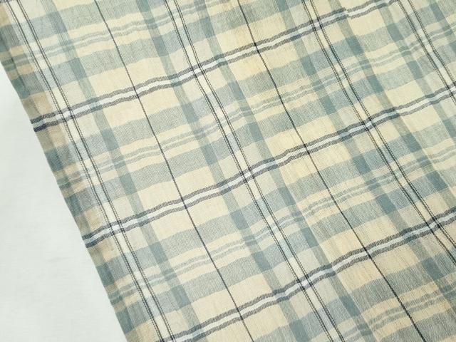 平和屋着物■極上　夏物　本場小千谷縮　格子柄　三越扱い　証紙付き　麻　逸品　未使用　CZAA2948s5