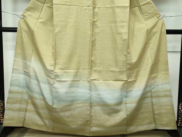 平和屋着物▽極上 石川県指定無形文化財 牛首紬 白山工房 手織り 訪問着 単衣 霞文 桑染色地 逸品 CZAA2950s5