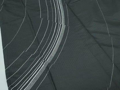 平和屋本店▽極上 訪問着 単衣 紬地 総刺繍 刺し子 流線文 黒地 逸品 CZAA2951s5