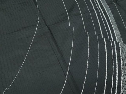 平和屋本店▽極上 訪問着 単衣 紬地 総刺繍 刺し子 流線文 黒地 逸品 CZAA2951s5