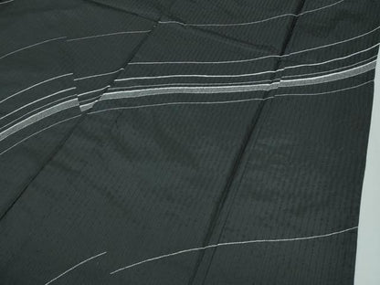 平和屋本店▽極上 訪問着 単衣 紬地 総刺繍 刺し子 流線文 黒地 逸品 CZAA2951s5