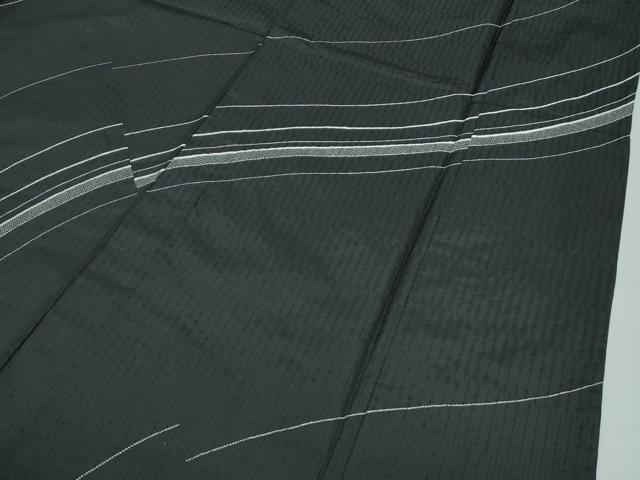 平和屋本店▽極上 訪問着 単衣 紬地 総刺繍 刺し子 流線文 黒地 逸品 CZAA2951s5