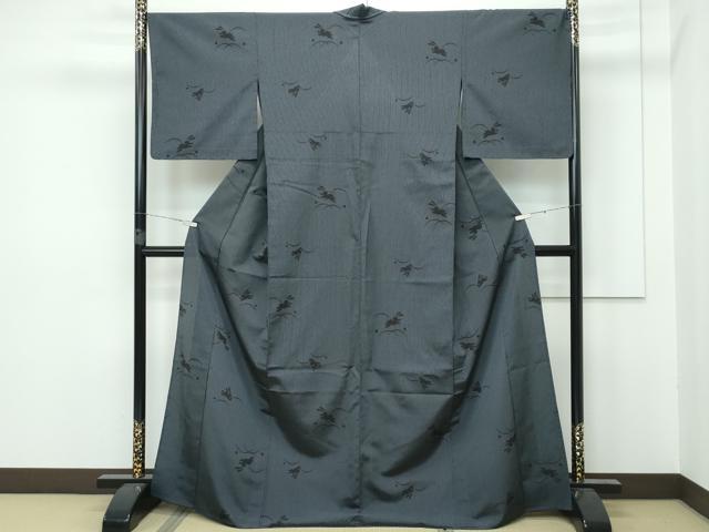 平和屋着物▽極上 本塩沢 単衣 塩沢物語 兎 露芝文 証紙付き 逸品 未使用 CZAA2952s5