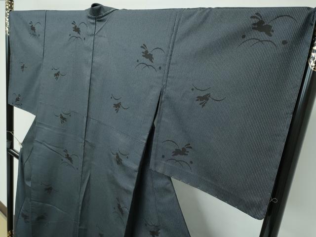 平和屋着物▽極上 本塩沢 単衣 塩沢物語 兎 露芝文 証紙付き 逸品 未使用 CZAA2952s5