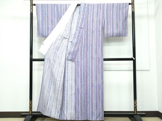 平和屋着物▽極上 小紋 単衣 大正抒婧 間道 反端付き 逸品 未使用 CZAA2961s5