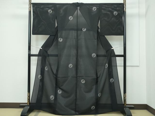 平和屋着物＊極上 夏物 小紋 縦絽 兎 黒地 逸品 CZAA2963s5