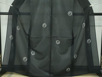 平和屋着物＊極上 夏物 小紋 縦絽 兎 黒地 逸品 CZAA2963s5