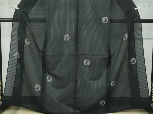 平和屋着物＊極上 夏物 小紋 縦絽 兎 黒地 逸品 CZAA2963s5