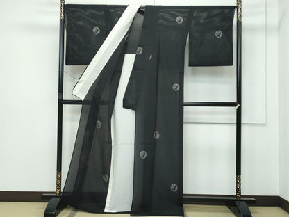平和屋着物＊極上 夏物 小紋 縦絽 兎 黒地 逸品 CZAA2963s5