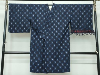 平和屋本店■極上　重要無形文化財　久留米絣　道中着　ロング丈　単衣　反端付き　綿　逸品　未使用　CZAA2967s5