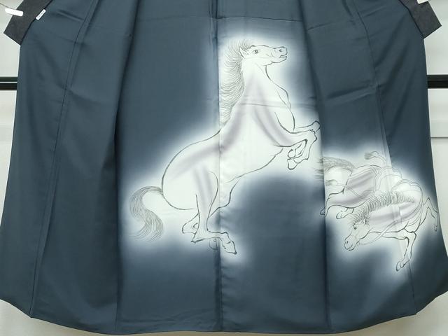 平和屋本店■極上　男性　訪問着　江戸小紋　キングサイズ　蜃気楼　鮫小紋柄　黒地　裏地：白馬　逸品　CZAA2971s5