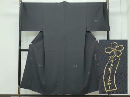 平和屋本店■極上　男性　世界的人形師　辻村寿三郎　ジュサブロー　訪問着　キングサイズ　舞花弁　金彩　紫黒色地　逸品　CZAA2973s5