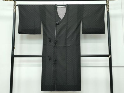 平和屋着物■極上 道行コート ロング丈 リバーシブル 無双 紗袷 紗×紗 市松紋紗 格子柄 逸品 CZAA2977s5