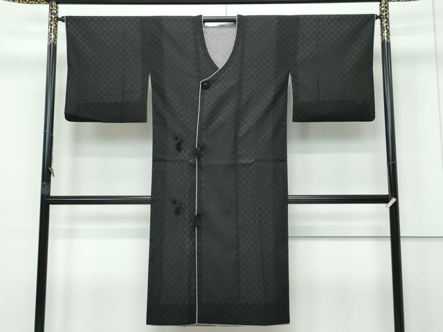 平和屋着物■極上 道行コート ロング丈 リバーシブル 無双 紗袷 紗×紗 市松紋紗 格子柄 逸品 CZAA2977s5