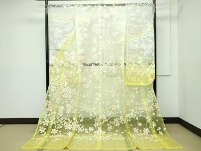 平和屋着物●極上 お引きずり・お引き摺り・引き振袖 オーガンジー 草花文 暈し染め 逸品 CZAA2979s5