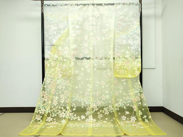 平和屋着物●極上 お引きずり・お引き摺り・引き振袖 オーガンジー 草花文 暈し染め 逸品 CZAA2979s5