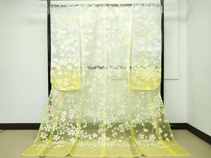 平和屋着物●極上 お引きずり・お引き摺り・引き振袖 オーガンジー 草花文 暈し染め 逸品 CZAA2979s5