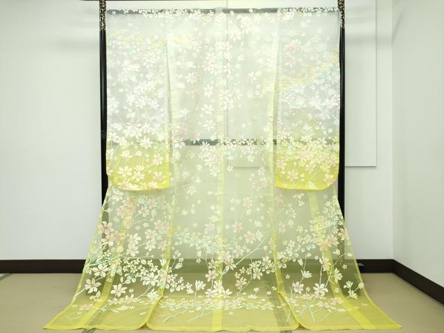平和屋着物●極上 お引きずり・お引き摺り・引き振袖 オーガンジー 草花文 暈し染め 逸品 CZAA2979s5