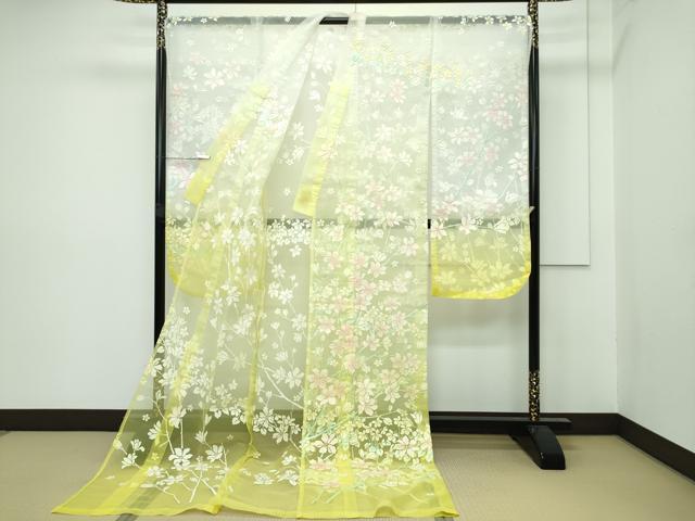 平和屋着物●極上 お引きずり・お引き摺り・引き振袖 オーガンジー 草花文 暈し染め 逸品 CZAA2979s5