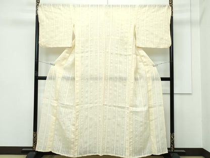 平和屋着物∴極上 夏物 夢工房 小紋・浴衣兼用 縞 砥粉色地 綿麻 逸品 CZAA2982s5