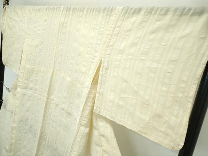 平和屋着物∴極上 夏物 夢工房 小紋・浴衣兼用 縞 砥粉色地 綿麻 逸品 CZAA2982s5