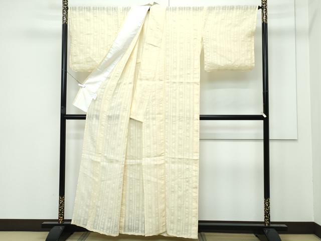 平和屋着物∴極上 夏物 夢工房 小紋・浴衣兼用 縞 砥粉色地 綿麻 逸品 CZAA2982s5