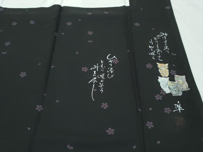 平和屋着物■極上　小紋　作家物　舞桜　黒地　さが美扱い　逸品　未使用　CZAA2993s5