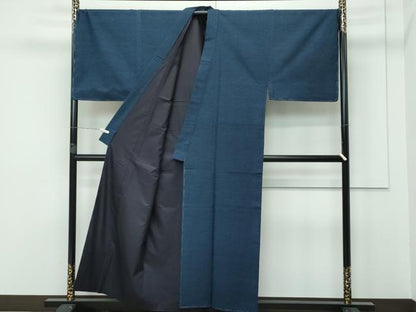 平和屋着物●極上 男性 紬 アンサンブル・長襦袢セット キングサイズ 濃紺 逸品 未使用 CZAA3001s5