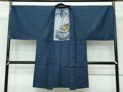 平和屋着物●極上 男性 紬 アンサンブル・長襦袢セット キングサイズ 濃紺 逸品 未使用 CZAA3001s5