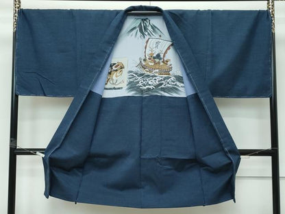 平和屋着物●極上 男性 紬 アンサンブル・長襦袢セット キングサイズ 濃紺 逸品 未使用 CZAA3001s5
