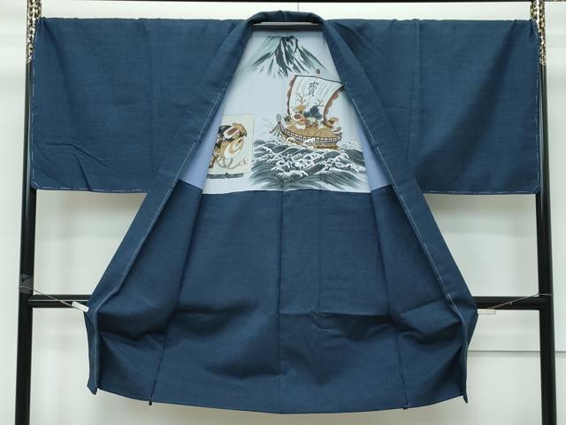 平和屋着物●極上 男性 紬 アンサンブル・長襦袢セット キングサイズ 濃紺 逸品 未使用 CZAA3001s5