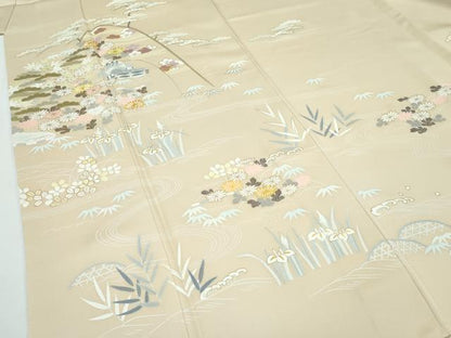 平和屋本店■極上　創業460年・千總　訪問着　刺繍　籬草花文　金彩　浅黄色地　近鉄扱い　逸品　CZAA3030s5