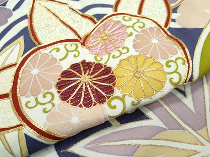 平和屋本店■極上　創業460年・千總　誰が袖好み　振袖　駒刺繍　立波草花文　金彩　濃鼠色地　高島屋扱い　逸品　CZAA3037s5