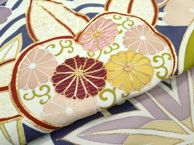 平和屋本店■極上　創業460年・千總　誰が袖好み　振袖　駒刺繍　立波草花文　金彩　濃鼠色地　高島屋扱い　逸品　CZAA3037s5