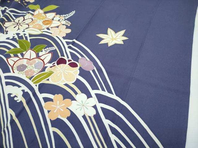 平和屋本店■極上　創業460年・千總　誰が袖好み　振袖　駒刺繍　立波草花文　金彩　濃鼠色地　高島屋扱い　逸品　CZAA3037s5