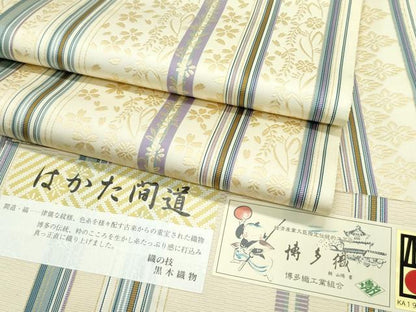 平和屋本店■極上 博多織人 黒木織物 本場筑前博多帯 博多金ラベル 両面 全通柄袋帯 はかた間道 金糸 証紙付き 逸品 未使用 CZAA3048s5