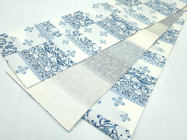平和屋着物●極上 スリーシーズン 春夏秋 両面 全通柄袋帯 三重織 花唐草文 逸品 未使用 CZAA3051s5