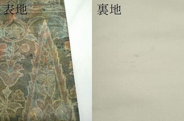 平和屋着物●極上　伝統工芸品　伊那紬　手織り　全通柄袋帯　更紗花文　金彩　逸品　CZAA3057s5