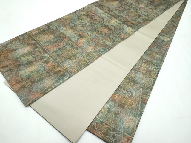 平和屋着物●極上　伝統工芸品　伊那紬　手織り　全通柄袋帯　更紗花文　金彩　逸品　CZAA3057s5