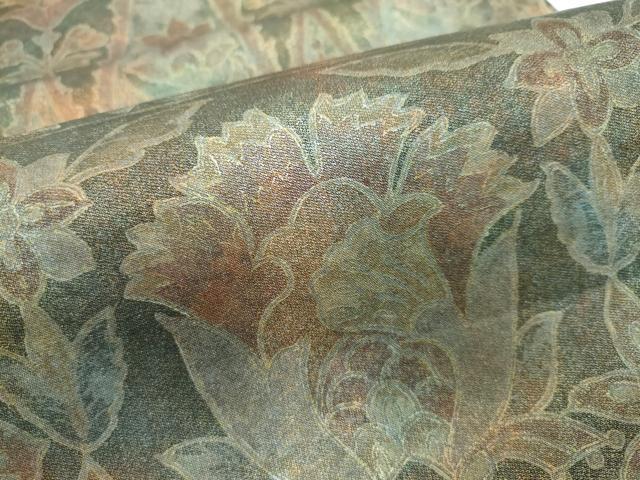 平和屋着物●極上　伝統工芸品　伊那紬　手織り　全通柄袋帯　更紗花文　金彩　逸品　CZAA3057s5