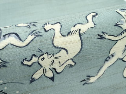 平和屋着物＊極上 夏物 九寸名古屋帯 藍 手描き 鳥獣戯画 深川鼠色地 麻 逸品 CZAA3062s5