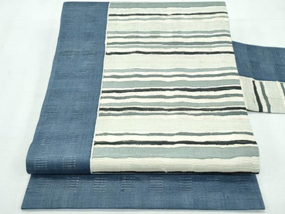 平和屋着物＊極上 夏物 九寸名古屋帯 横段文 麻 逸品 未使用 CZAA3063s5