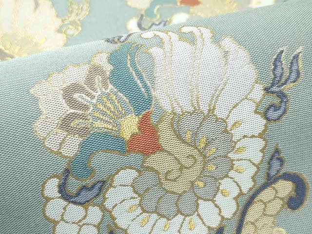 平和屋着物●極上　「美しいキモノ」お馴染みのメーカー　となみ織物　六通柄袋帯　里村紹巴　名物裂　金糸　青白橡色地　逸品　CZAA3067s5
